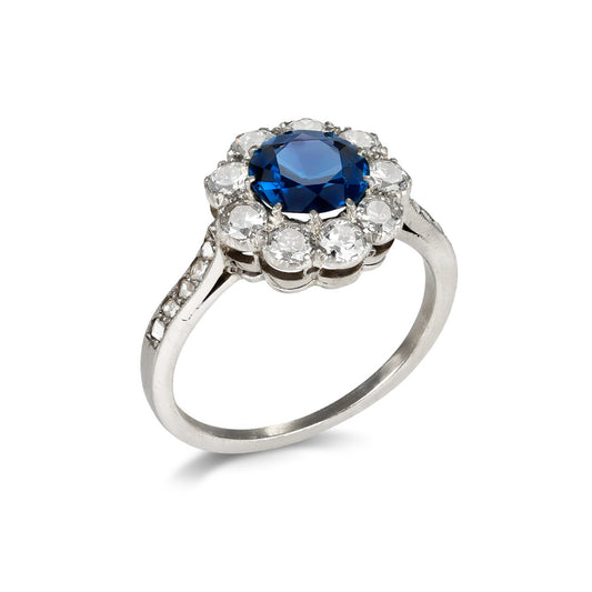 Art Deco Platinum Sapphire & Diamond Ring profile