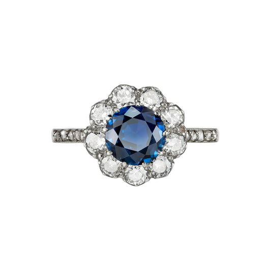 Art Deco Platinum Sapphire & Diamond Ring front