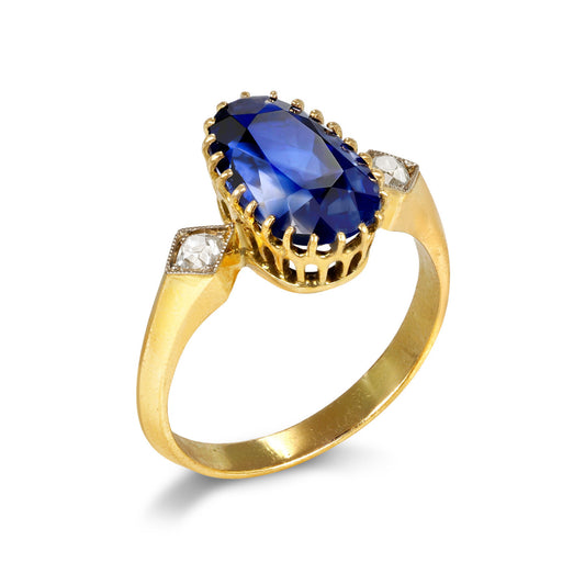 Victorian Silver & 18KT Yellow Gold Sapphire & Diamond Ring profile