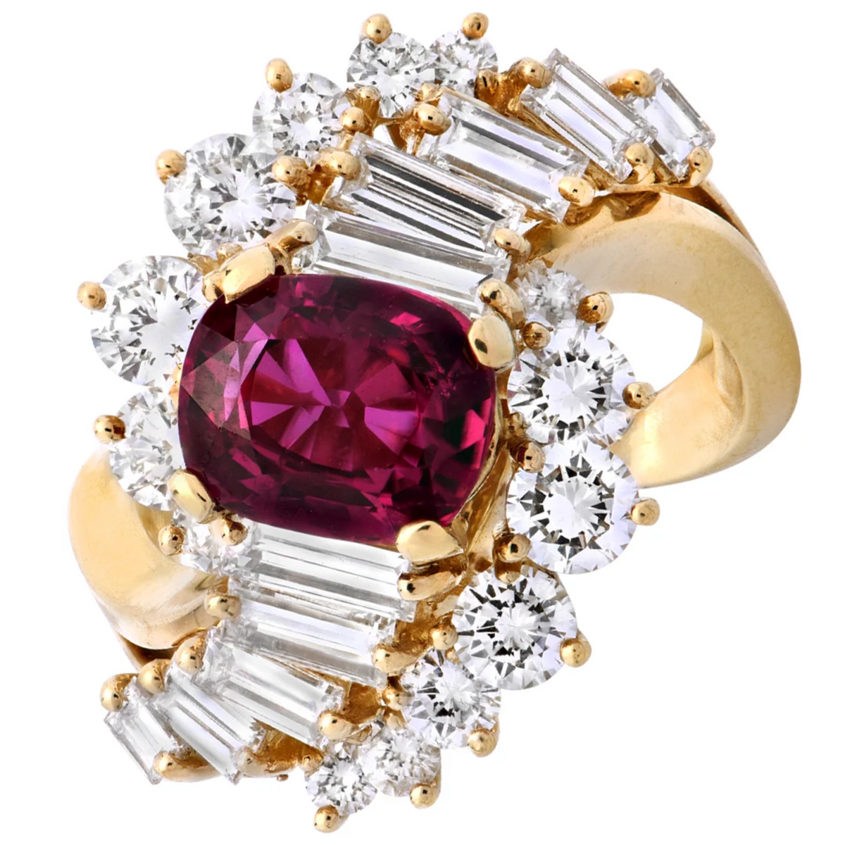 Kurt Wayne Post-1980s 18KT Yellow Gold Ruby & Diamond Ring front