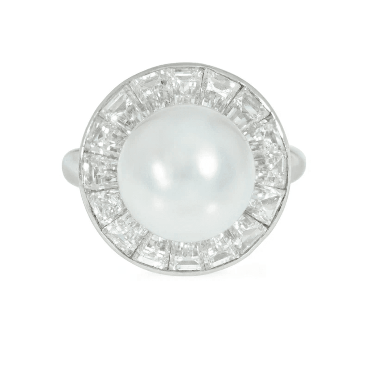 Van Cleef & Arpels 1950s Platinum Cultured Pearl & Diamond Ring front