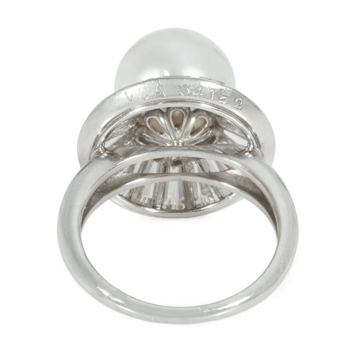 Van Cleef & Arpels 1950s Platinum Cultured Pearl & Diamond Ring back