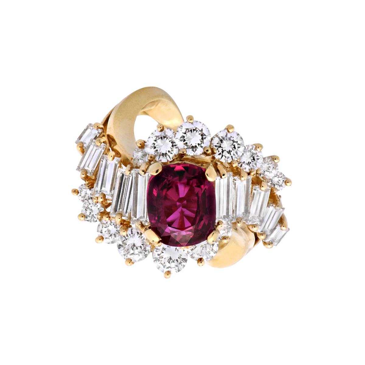 Kurt Wayne Post-1980s 18KT Yellow Gold Ruby & Diamond Ring front