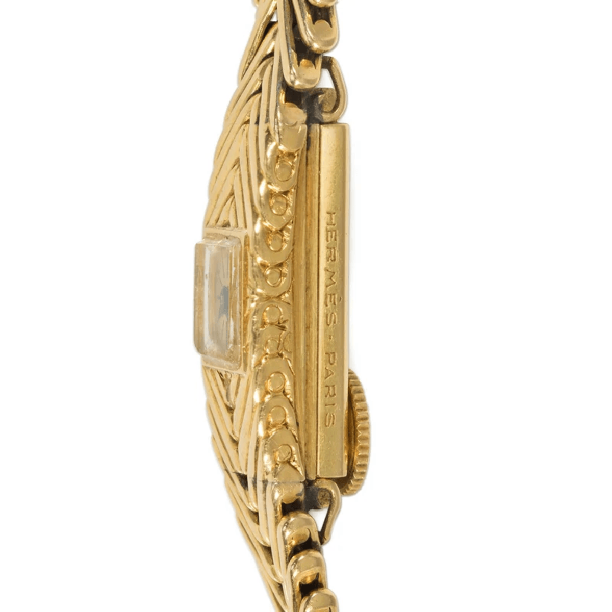 Hermes Paris 1950s 18KT Yellow Gold Watch Bracelet side