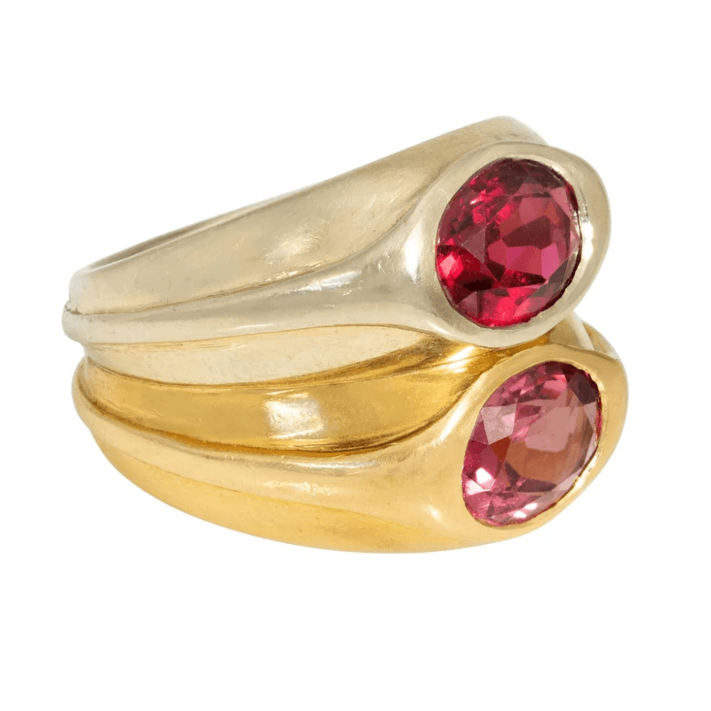 Bulgari Roma 1980s 18KT White & Yellow Gold Tourmaline Ring side