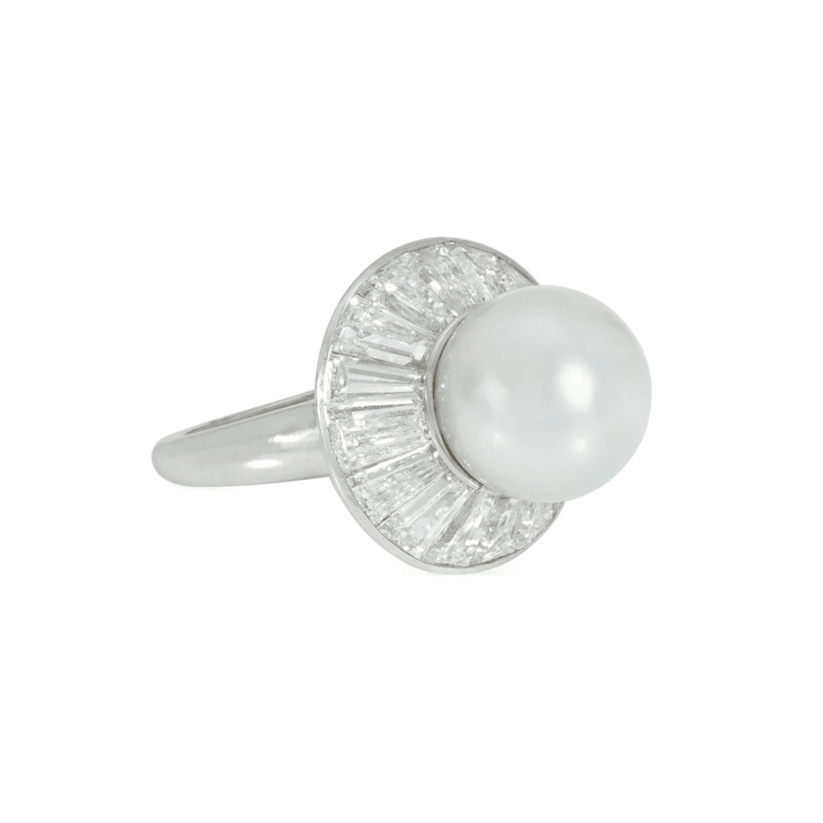 Van Cleef & Arpels 1950s Platinum Cultured Pearl & Diamond Ring side