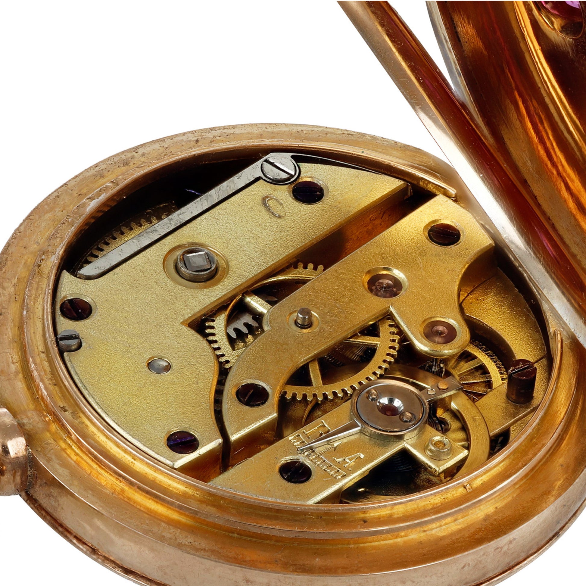 Mellerio Paris Edwardian Platinum & 18KT Yellow Gold Ruby & Diamond Watch Brooch inside