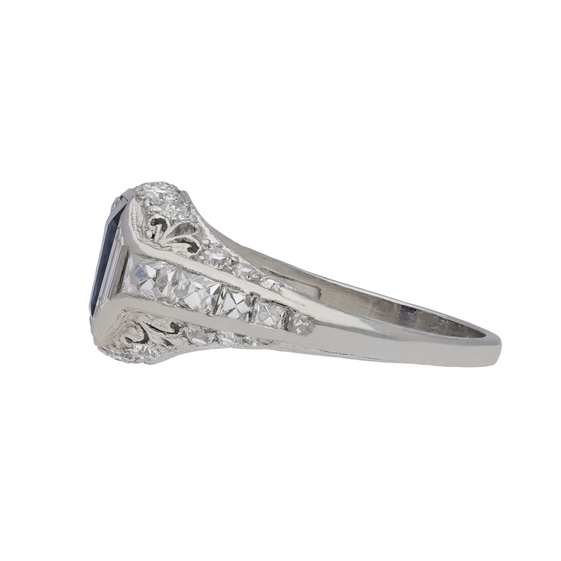 Art Deco Platinum Sapphire & Diamond Ring side