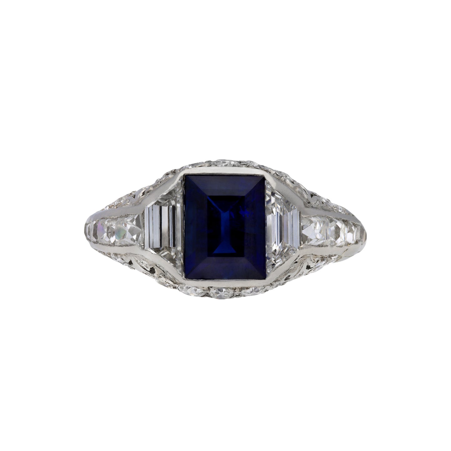 Art Deco Platinum Sapphire & Diamond Ring front