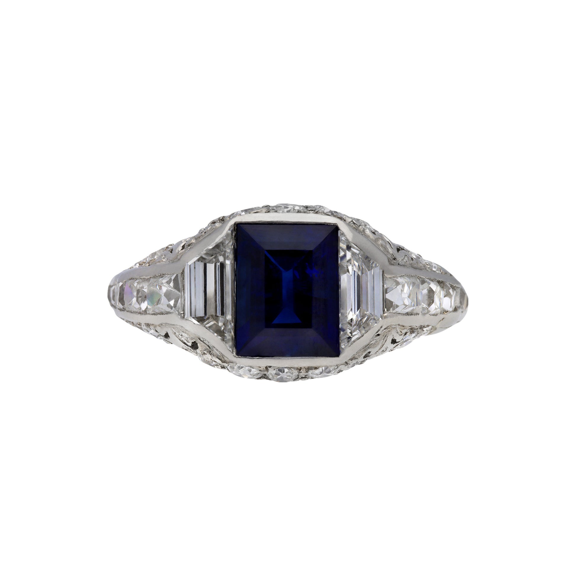 Art Deco Platinum Sapphire & Diamond Ring front