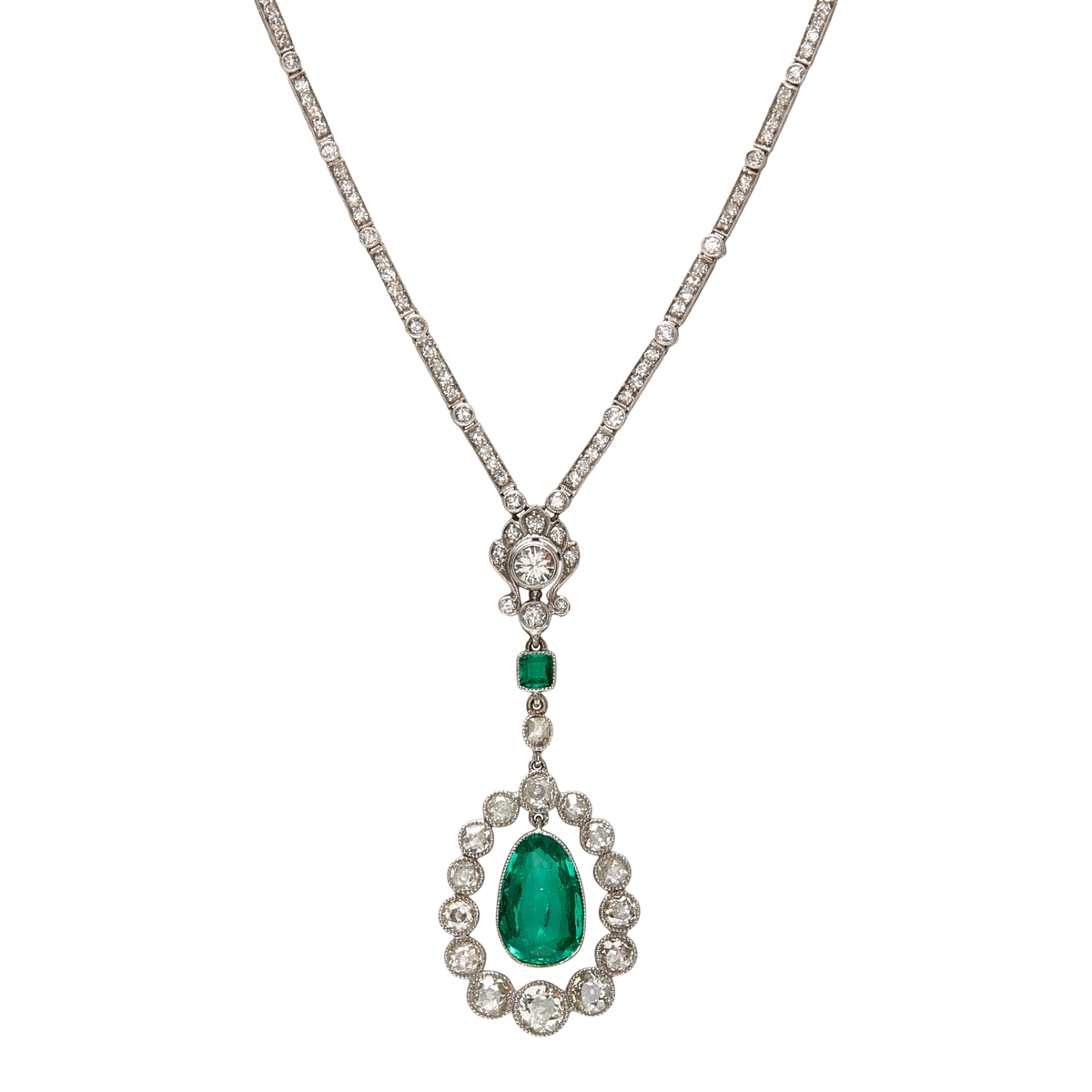 Antique Platinum Emerald & Diamond Necklace front