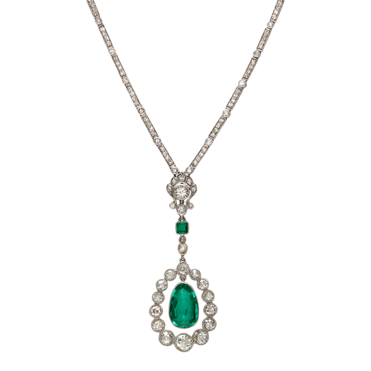 Antique Platinum Emerald & Diamond Necklace front
