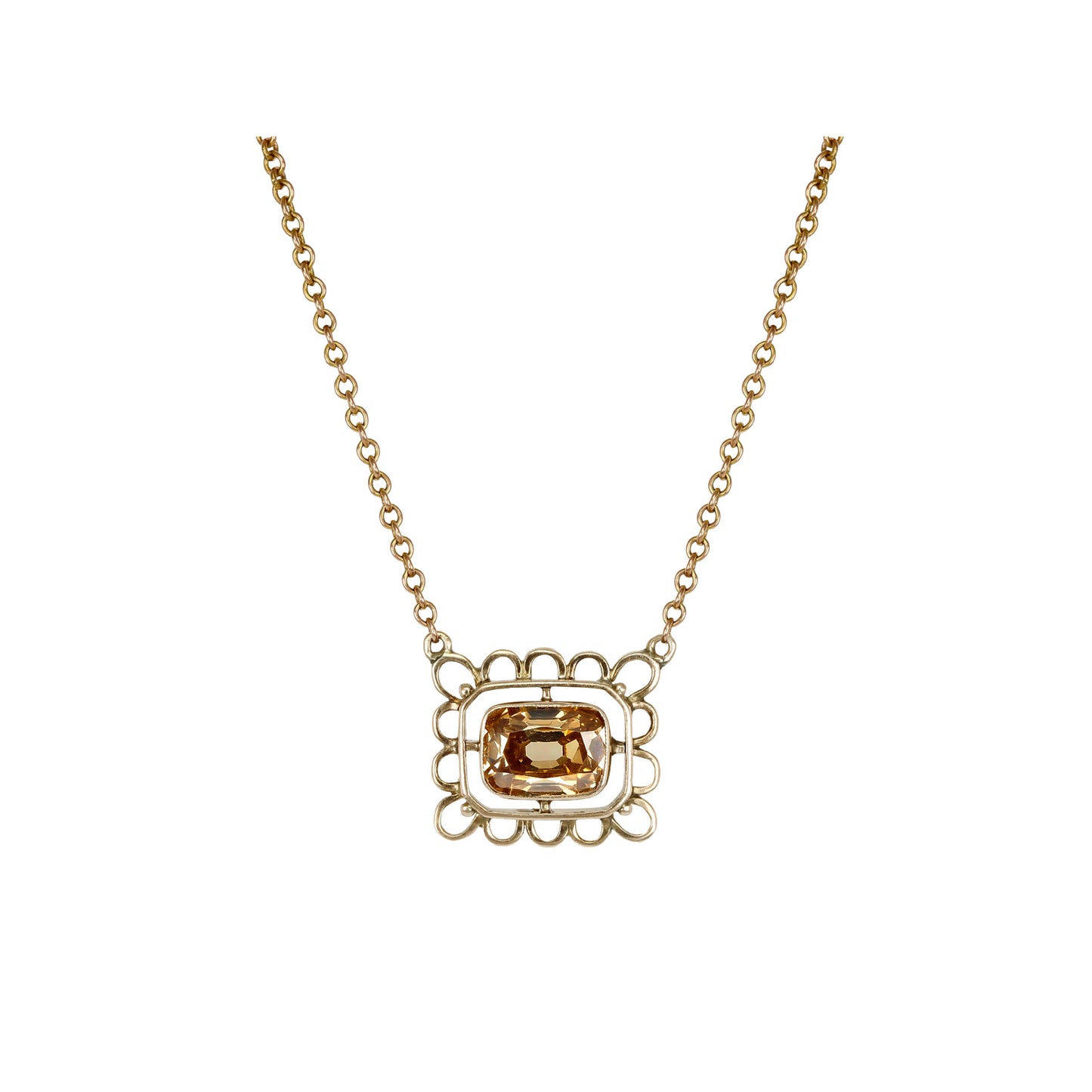 Edwardian 14KT Rose Gold Yellow Diamond Necklace front