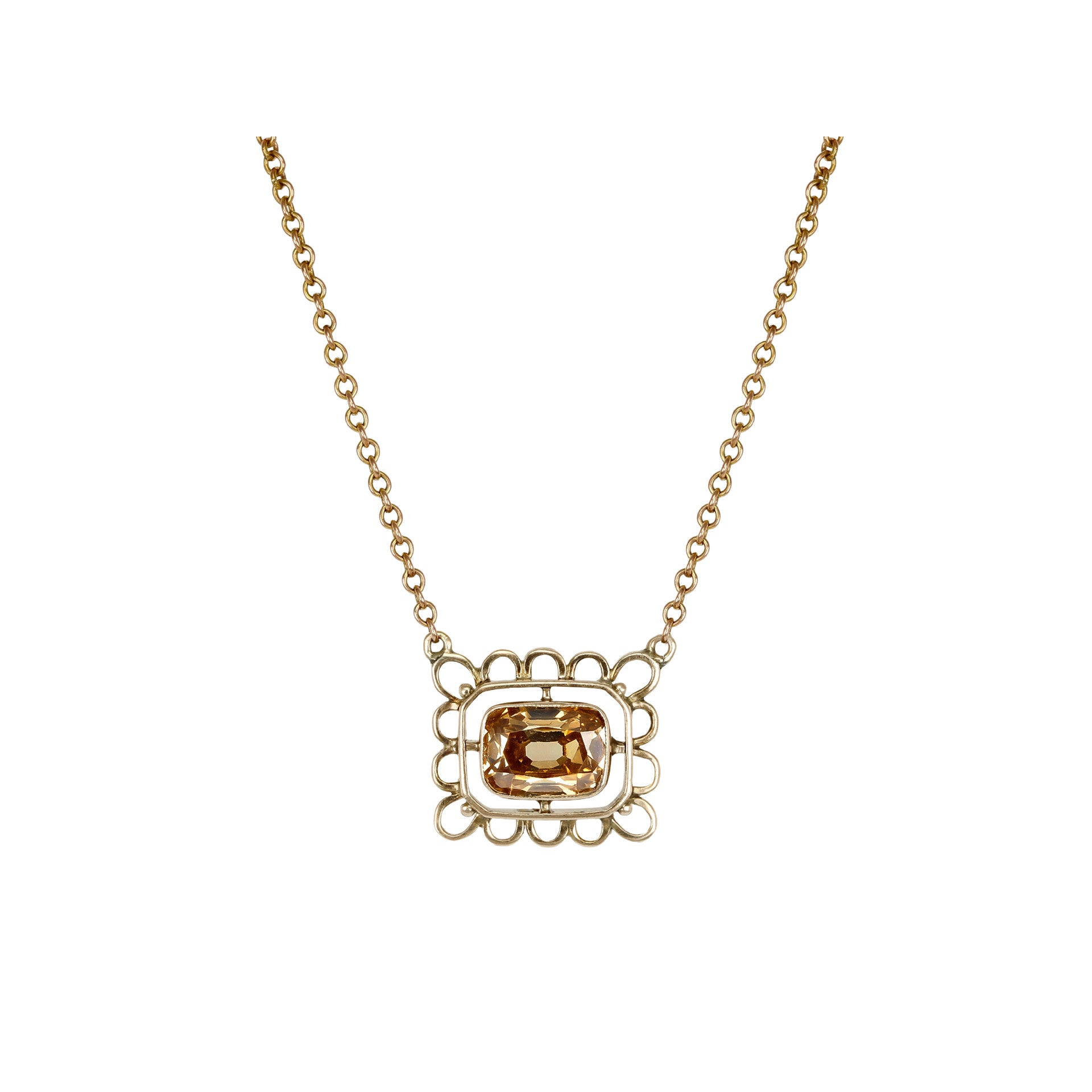 Edwardian 14KT Rose Gold Yellow Diamond Necklace front