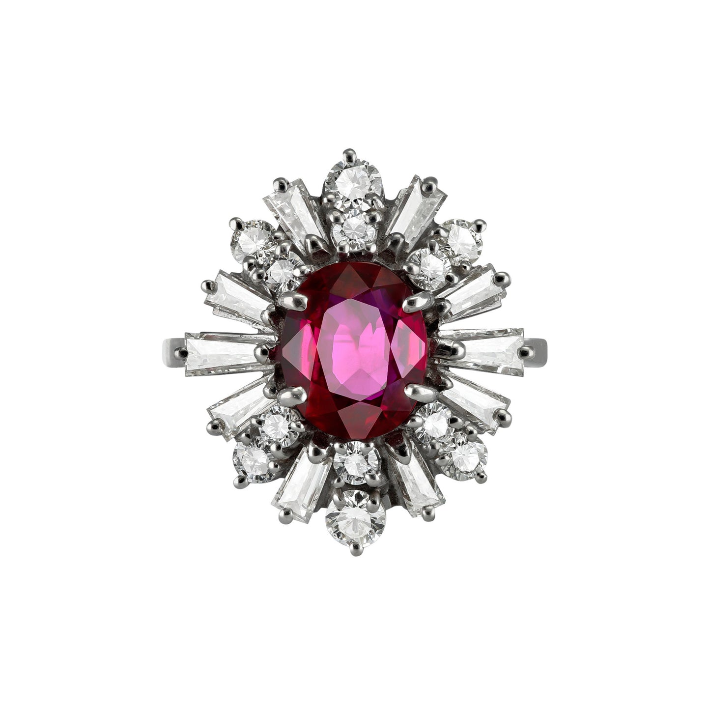 1970s 18KT White Gold Ruby & Diamond Ring front