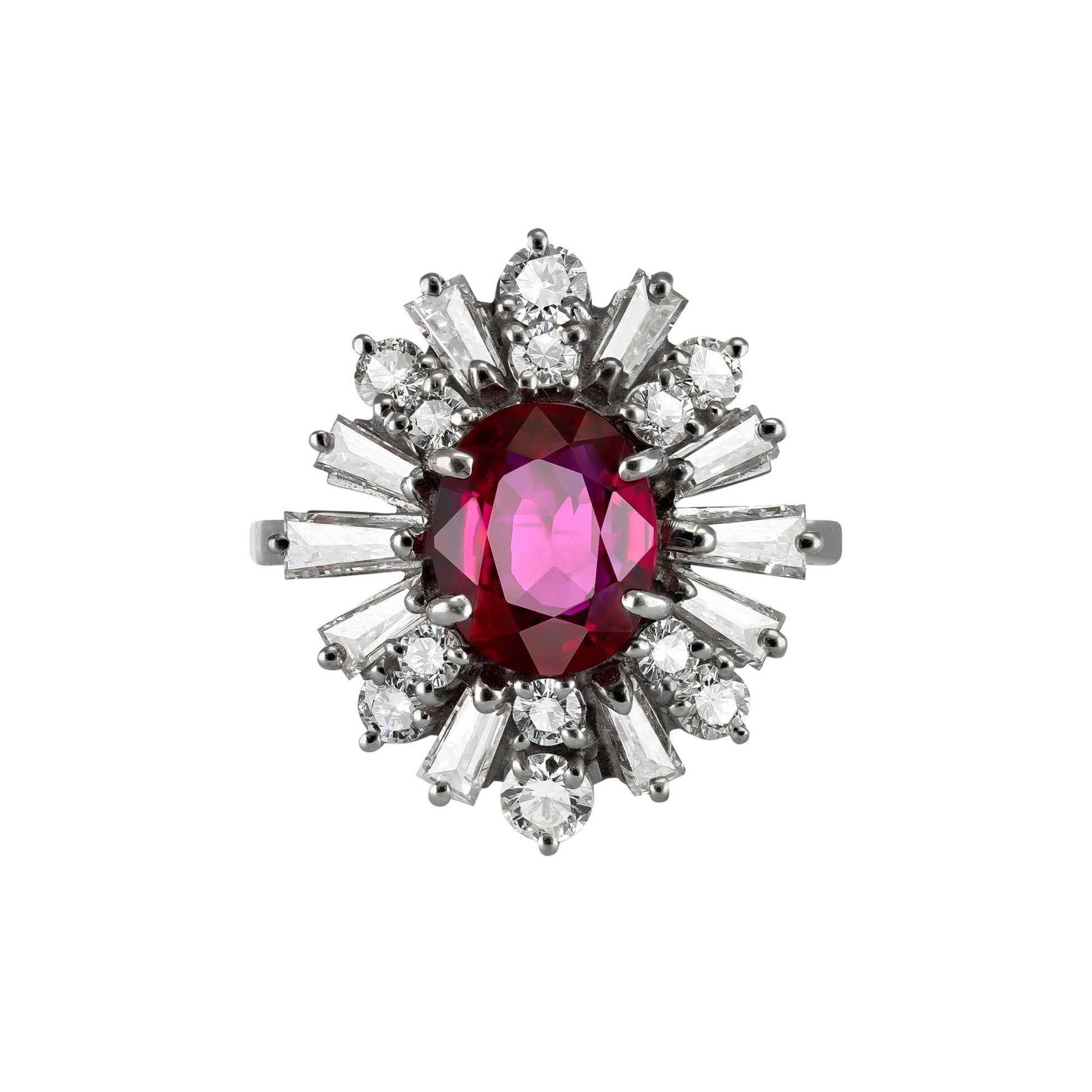 1970s 18KT White Gold Ruby & Diamond Ring front