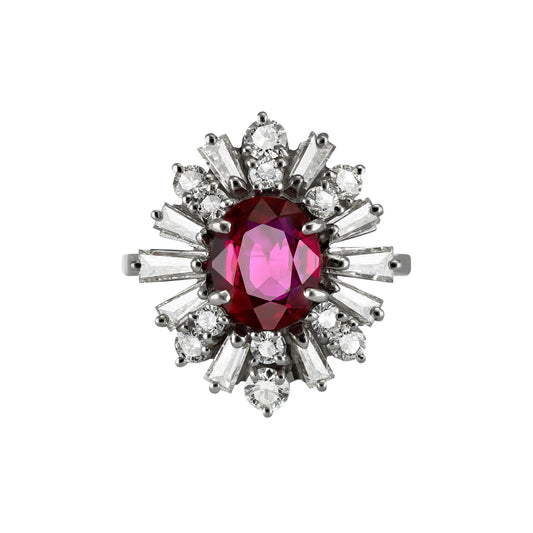 1970s 18KT White Gold Ruby & Diamond Ring front