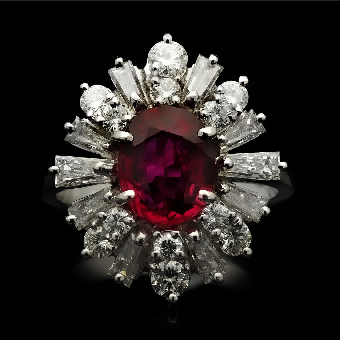 1970s 18KT White Gold Ruby & Diamond Ring front