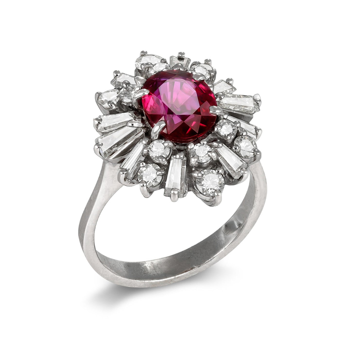 1970s 18KT White Gold Ruby & Diamond Ring front