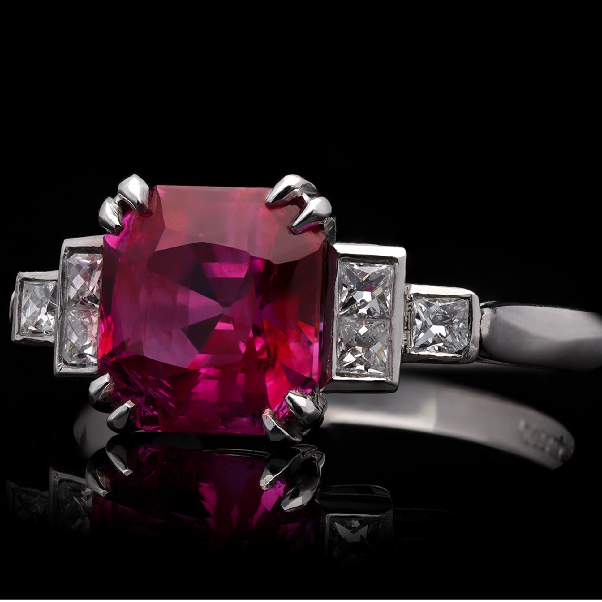 Art Deco Platinum Ruby & Diamond Ring front
