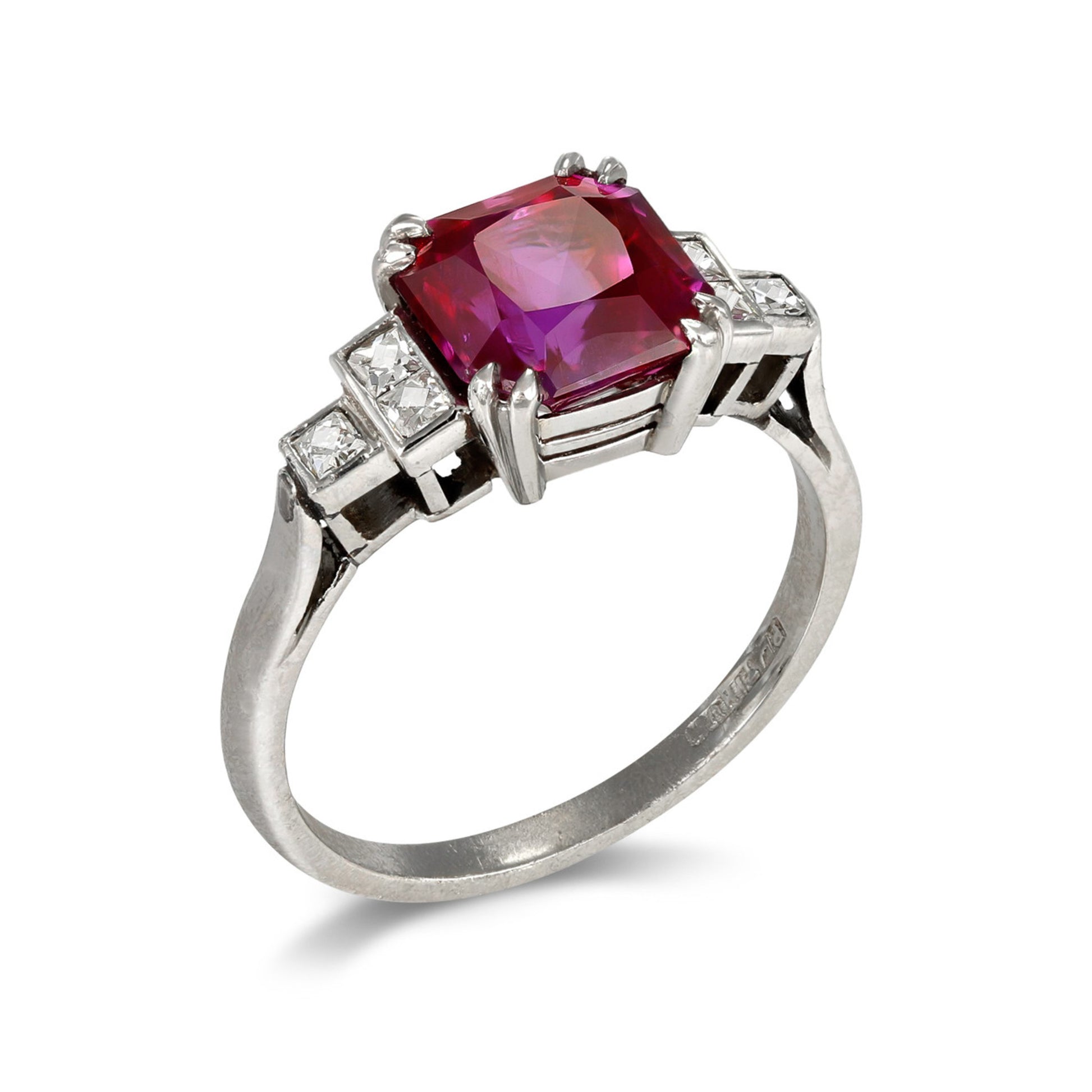Art Deco Platinum Ruby & Diamond Ring profile
