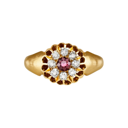 A W Crosbee & Co. English Victorian 18KT Yellow Gold Ruby & Diamond Ring front