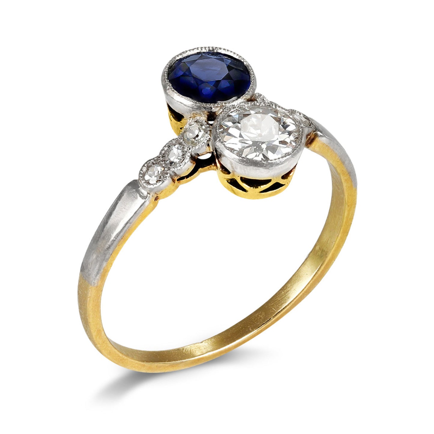 Edwardian Platinum & 18KT Yellow Gold Sapphire & Diamond Ring profile