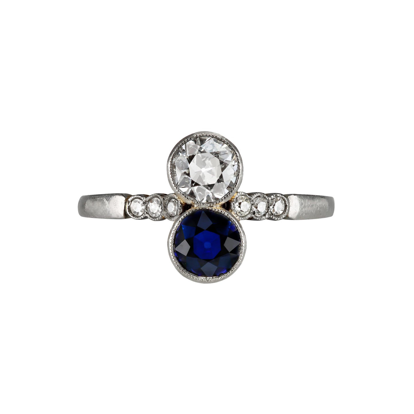 Edwardian Platinum & 18KT Yellow Gold Sapphire & Diamond Ring front