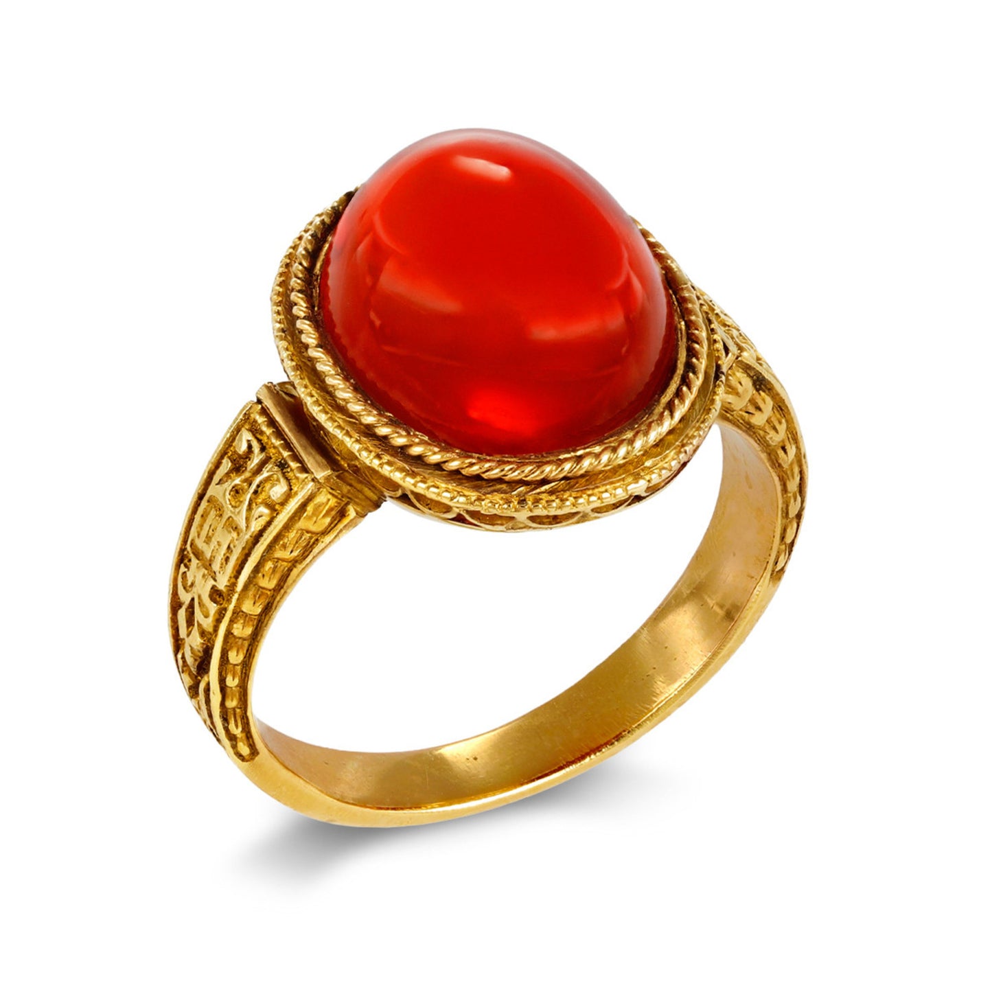 Victorian 18KT Yellow Gold Fire Opal Ring profile