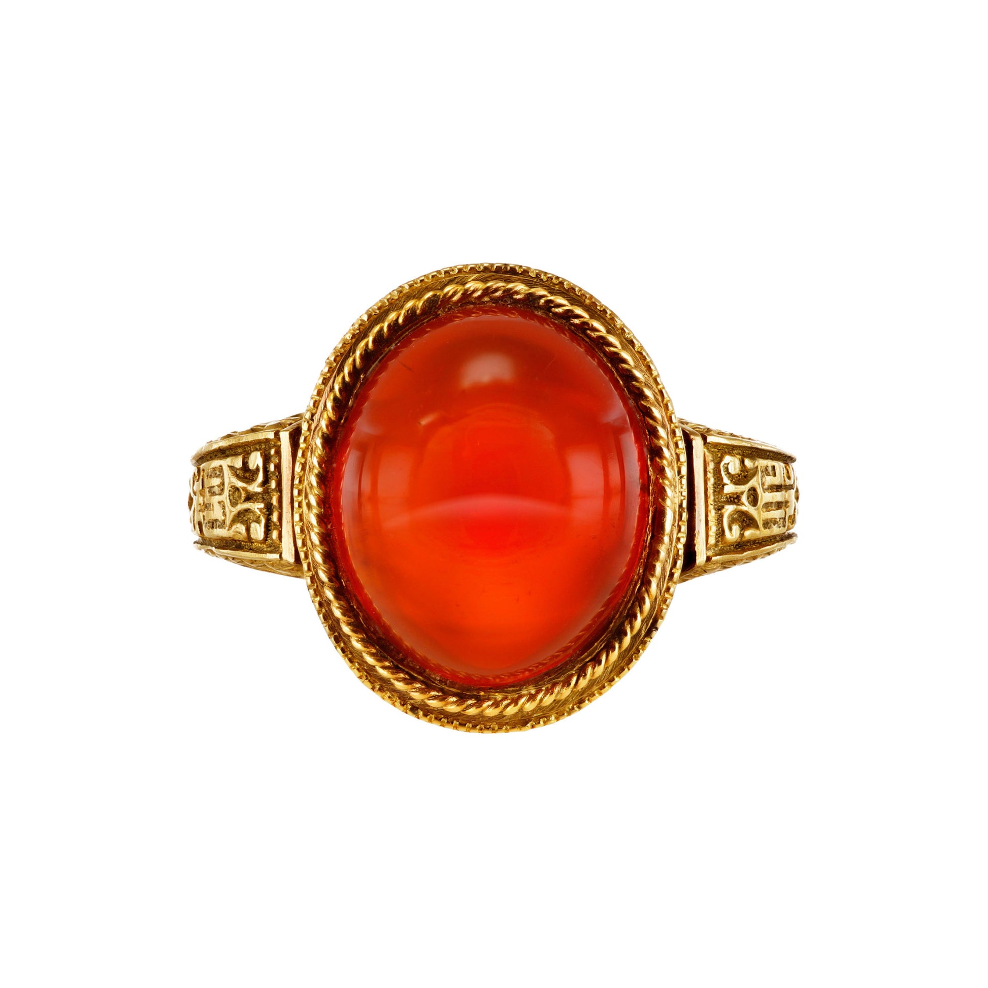 Victorian 18KT Yellow Gold Fire Opal Ring front