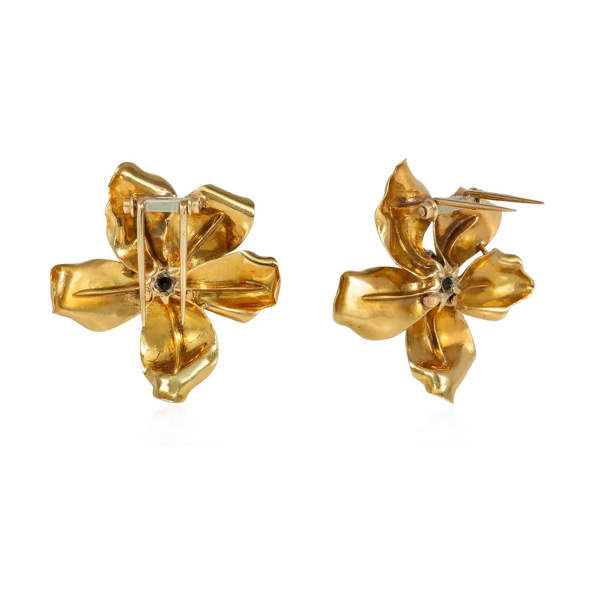 Cartier Paris Retro Platinum & 18KT Yellow Gold Diamond Flower Earrings back