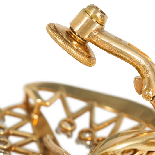 Cartier Paris 1950s 18KT Yellow Gold Diamond Leaf Earrings signature