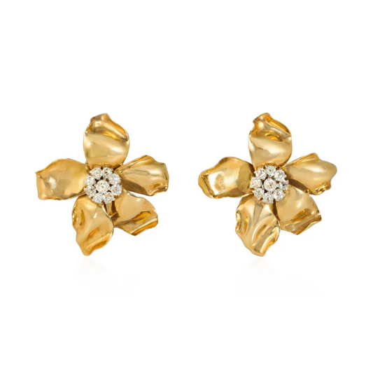 Cartier Paris Retro Platinum & 18KT Yellow Gold Diamond Flower Earrings front