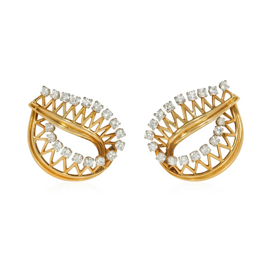 Cartier Paris 1950s 18KT Yellow Gold Diamond Leaf Earrings front