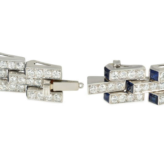 Marcus & Co. Art Deco Platinum Diamond & Sapphire Bracelet clasp