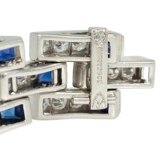 Marcus & Co. Art Deco Platinum Diamond & Sapphire Bracelet signature