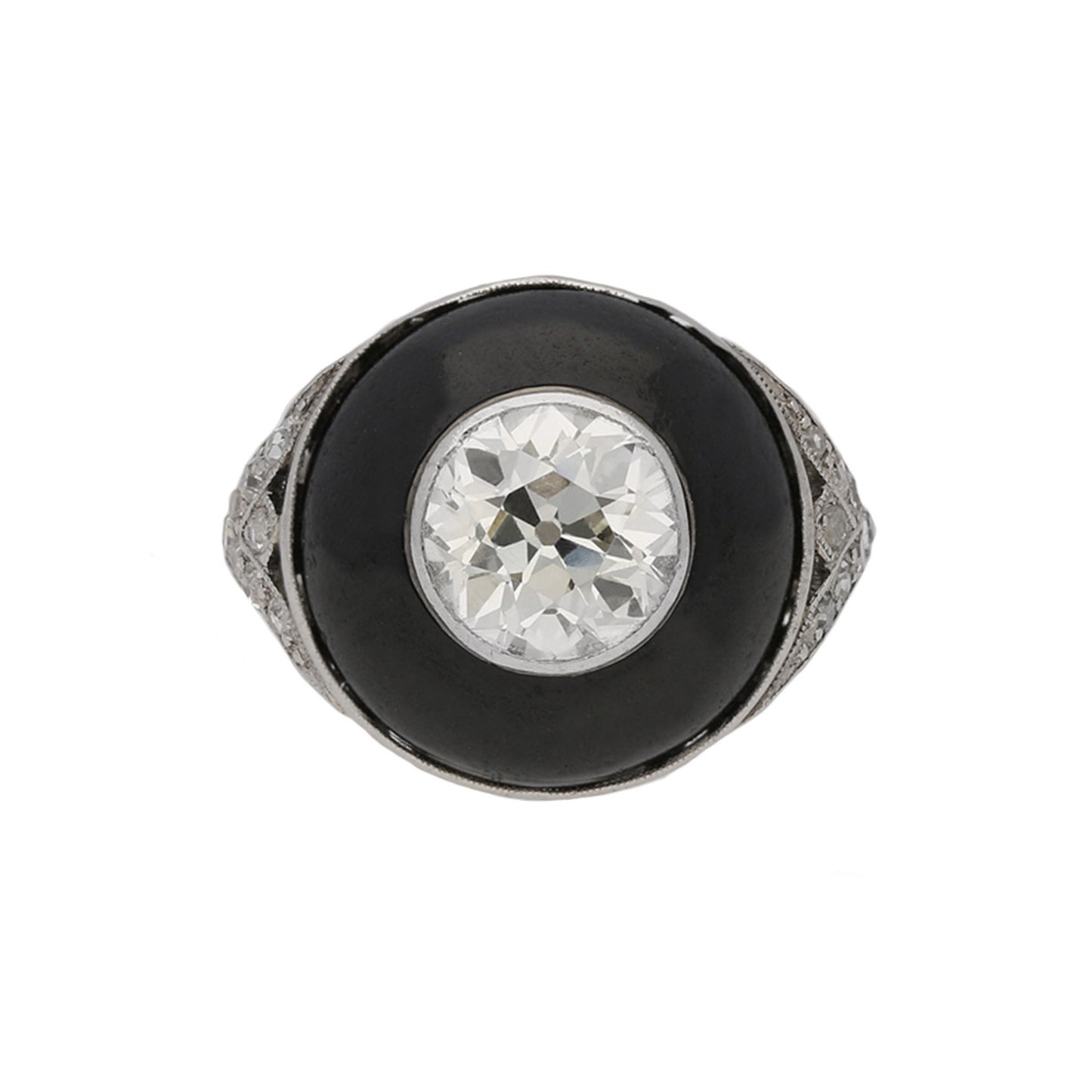 Art Deco Platinum Diamond & Enamel Ring front