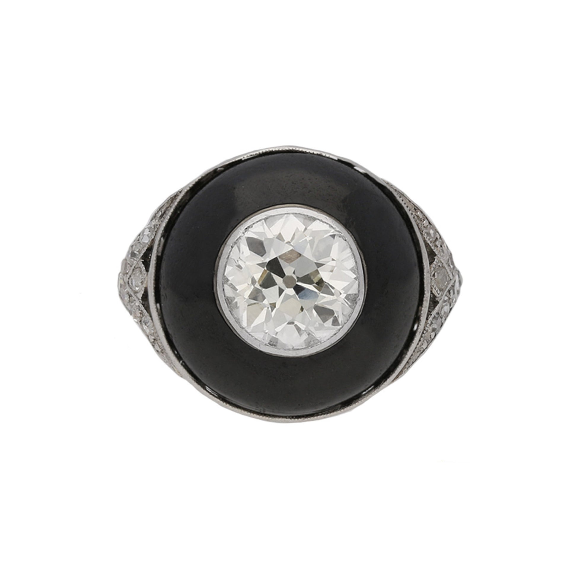 Art Deco Platinum Diamond & Enamel Ring front