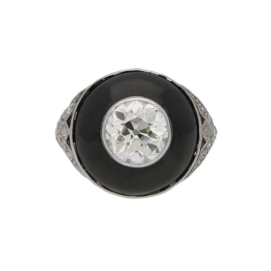 Art Deco Platinum Diamond & Enamel Ring front