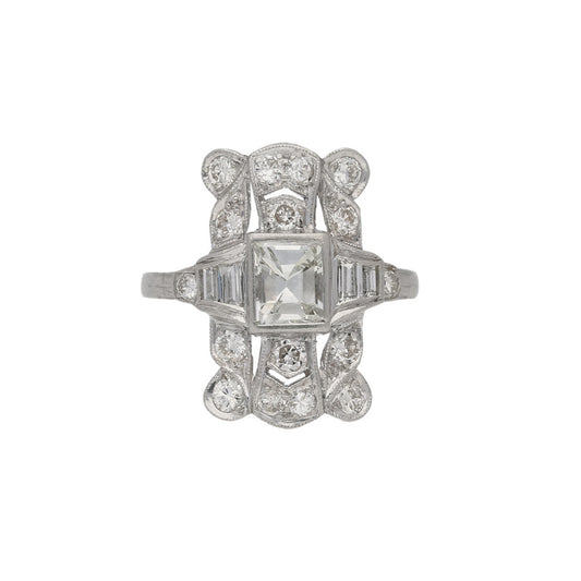 American 1950s Platinum Diamond Ring front