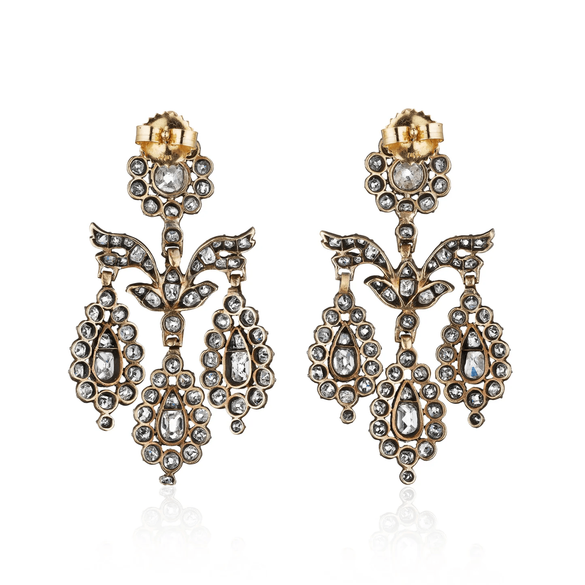 Georgian Silver & 18KT Yellow Gold Diamond Earrings back