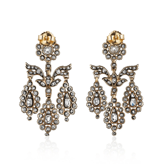 Georgian Silver & 18KT Yellow Gold Diamond Earrings back