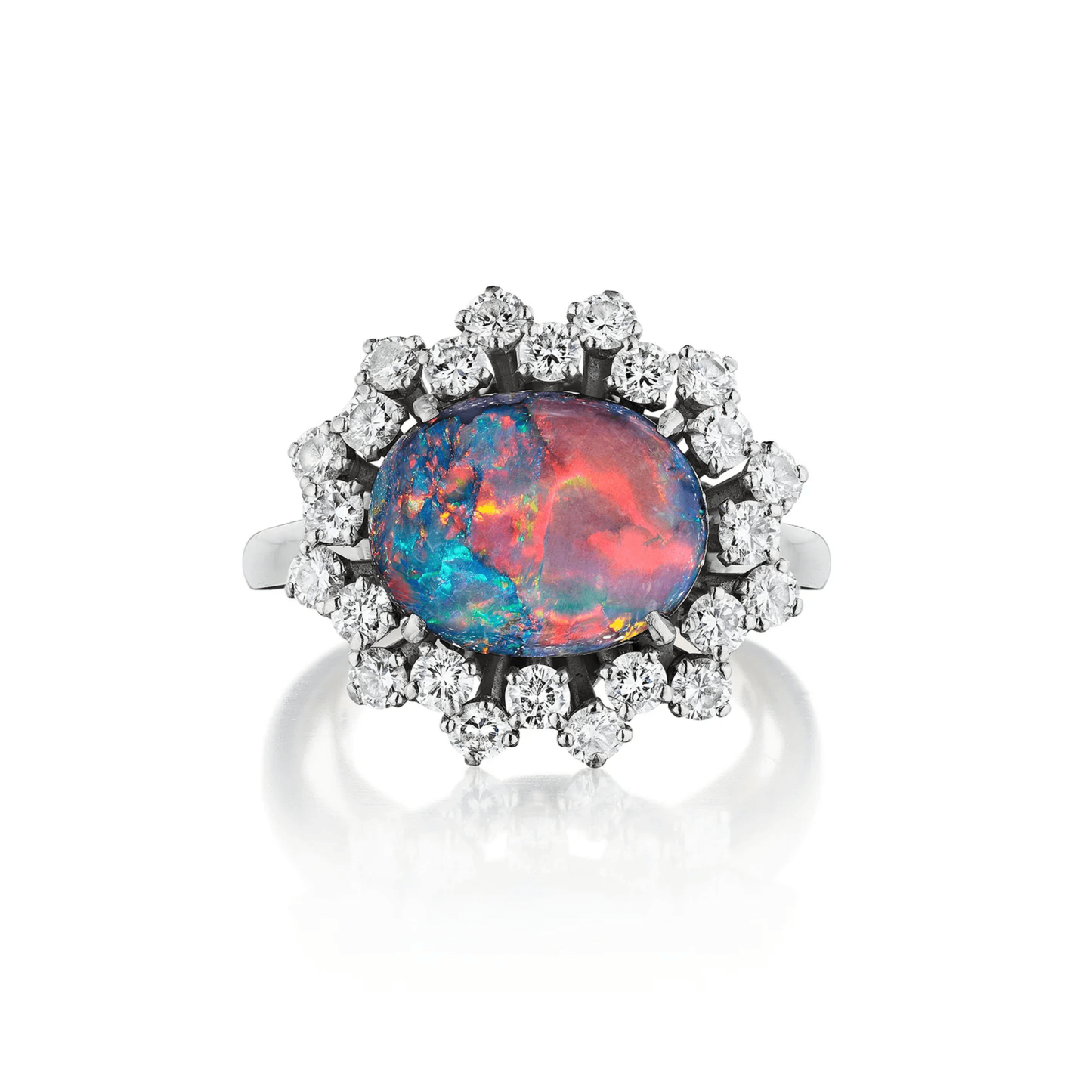 Raymond Yard 1950s Platinum Black Opal & Diamond Ring front