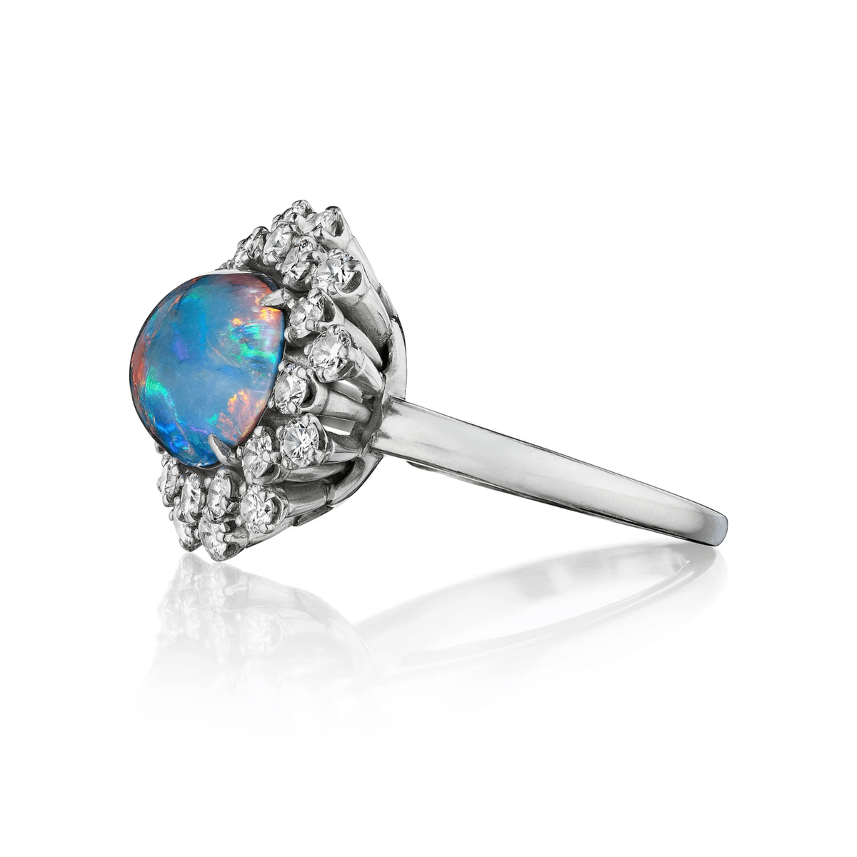 Raymond Yard 1950s Platinum Black Opal & Diamond Ring side