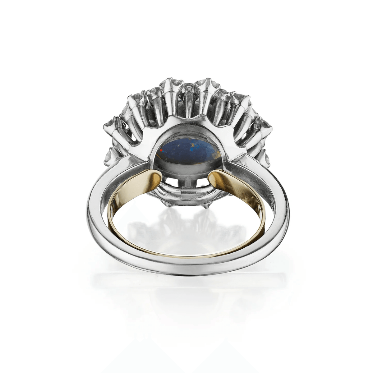 Raymond Yard 1950s Platinum Black Opal & Diamond Ring back