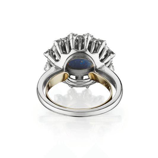 Raymond Yard 1950s Platinum Black Opal & Diamond Ring back