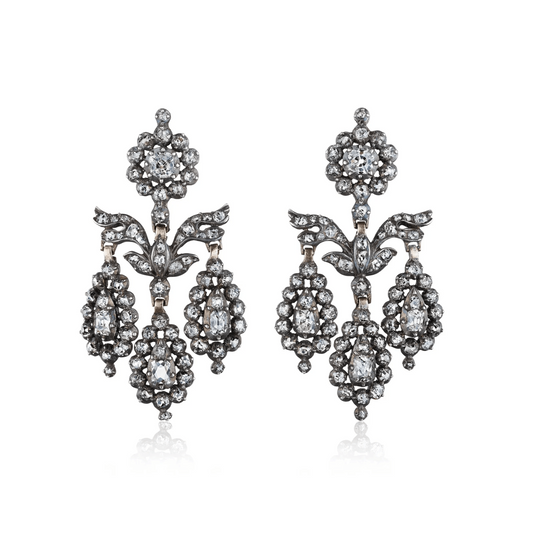Georgian Silver & 18KT Yellow Gold Diamond Earrings front 