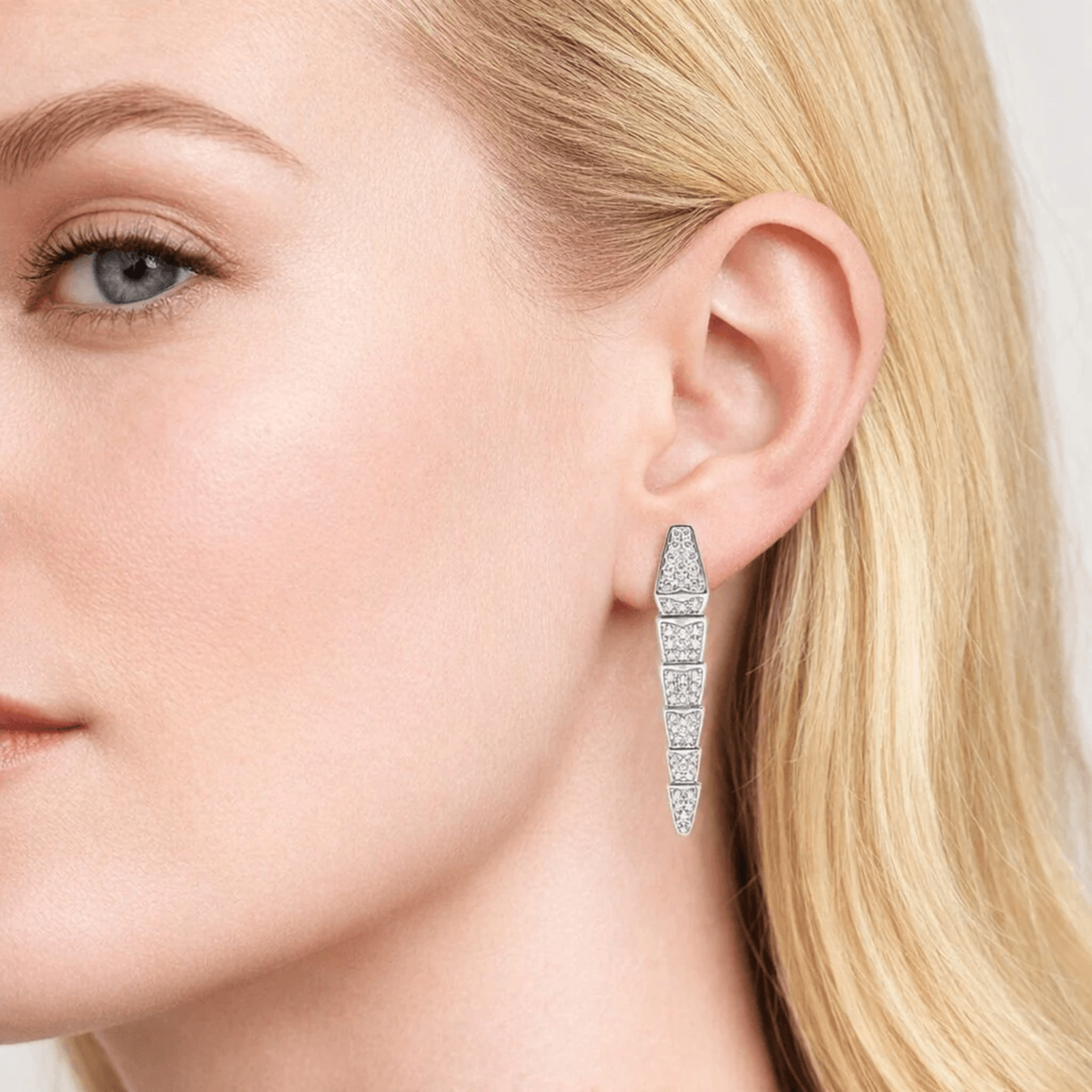 Bulgari Post-1980s 18KT White Gold Diamond Serpenti Earrings on ear