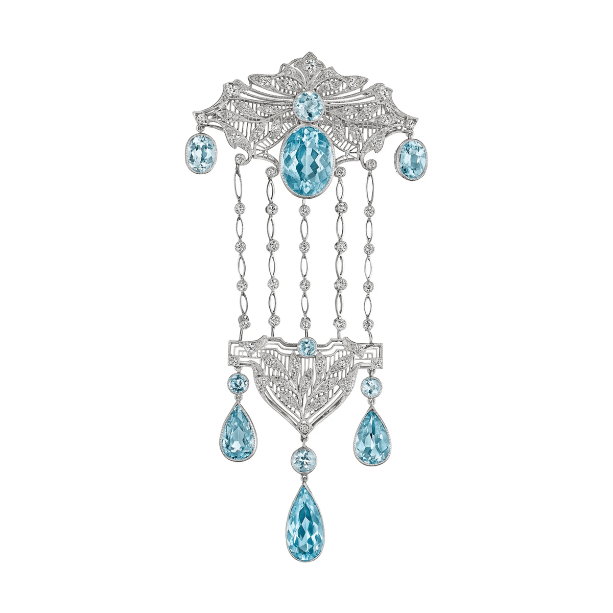 Edwardian Platinum Aquamarine & Diamond Brooch front