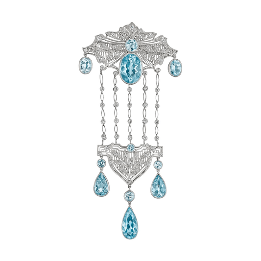 Edwardian Platinum Aquamarine & Diamond Brooch front